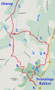 The route from M to Svanninge Bakker.